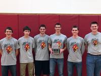 Six high school students with the plaque they won
