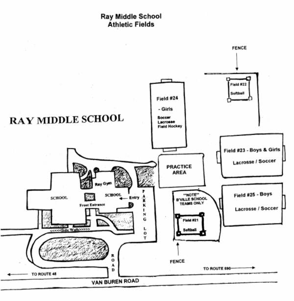 A map of the athletic fields at Ray Middle School